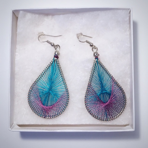 Brand New Handwoven, Turquoise & Purple Earrings - Picture 1 of 4